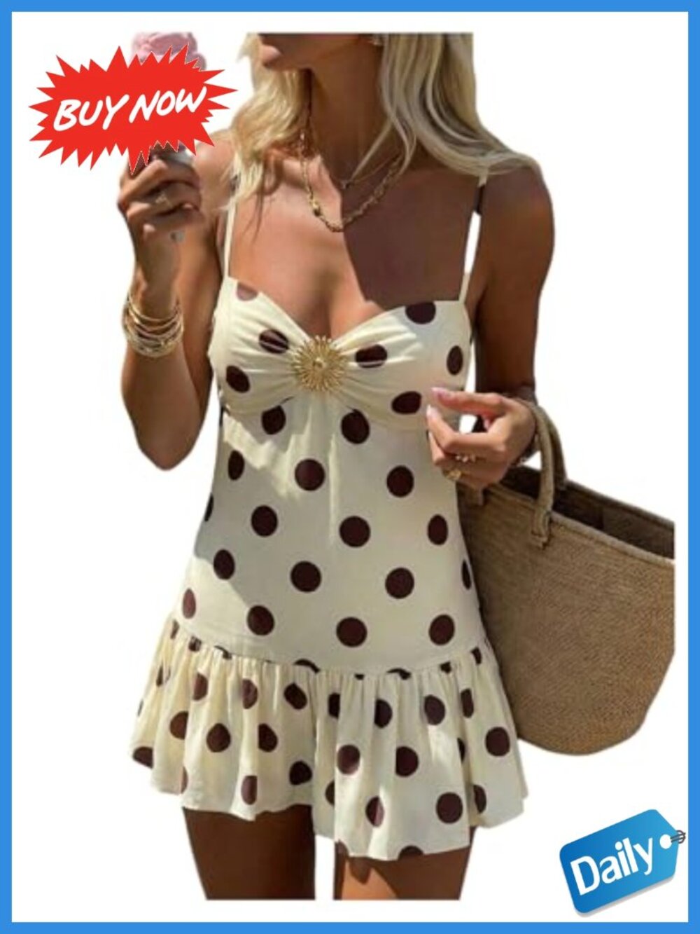 Women's Polka Dots Ruffle Sleeveless Mini Cami Summer Dress